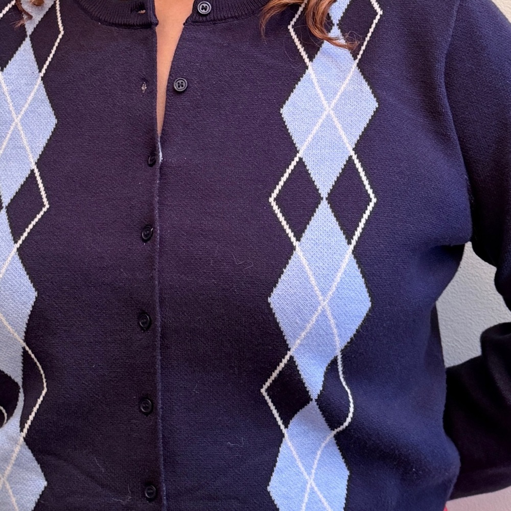 Navy Argyle Cardigan Sweater